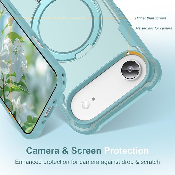 Compatible with iPhone 17 Air Case with Invisible Magnetic Ring Stand [Compatible with Magnetic] [Military Drop Protection] Shockproof Slim Hard Back Soft Edge Case 6.6 Inch, Blue