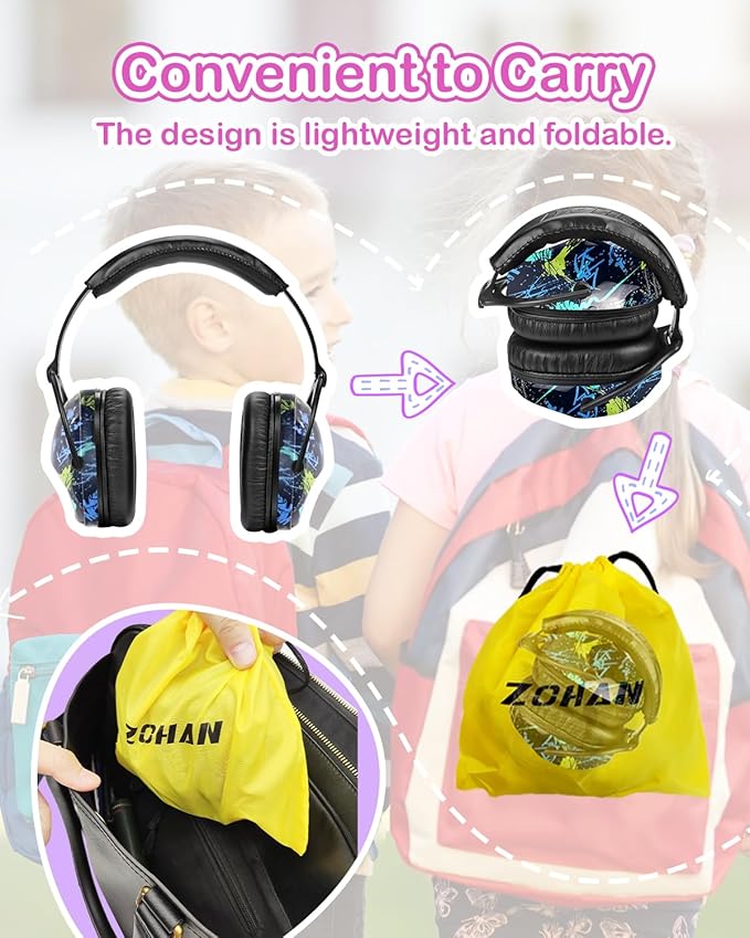ZOHAN Kids Ear Protection 3 Pack, Noise Canceling Headphones for Monster Jam, Concerts, Fireworks, Air Shows, Autism