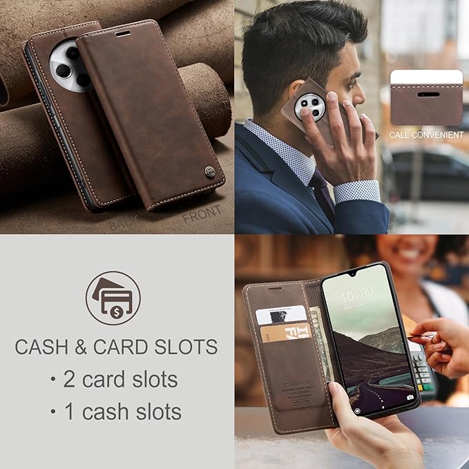 for Xiaomi Redmi 14C Case, Flip Wallet Leather Case with Card Holder Magnetic Closure Shockproof Kickstand Protective Phone Cases Cover for Redmi 14 C, Coffee
