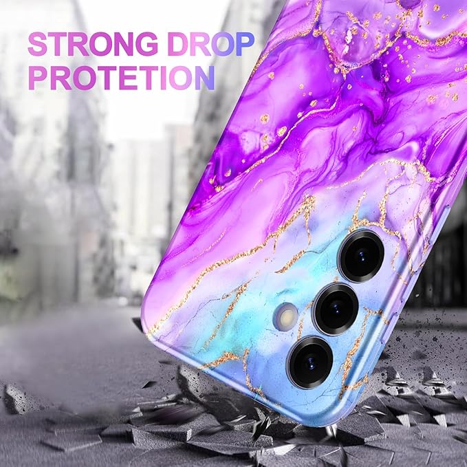 Casetego for Galaxy S25 Case,Compatible with MagSafe,[Military Grade Drop Test] Full Body Protection Slim Shockproof Rugged Marble Women Case for Samsung Galaxy S25 6.2 inch,Bright Purple