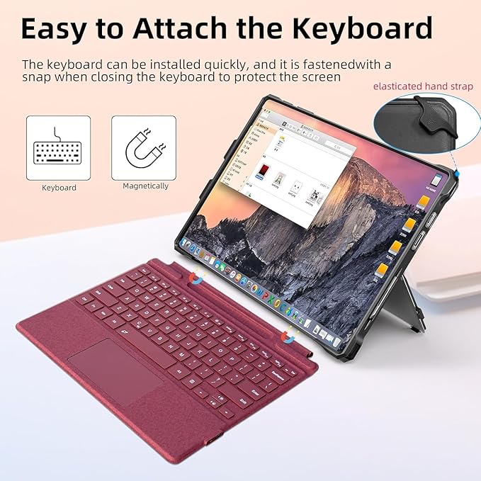 Case for 12.3" Microsoft Surface Pro 7+/7/6/5/4/Pro LTE Protective Rugged Cover Case, with Stylus Pen Holder and Hand Strap, Compatible with Type Cover Keyboard, Coupled Pink