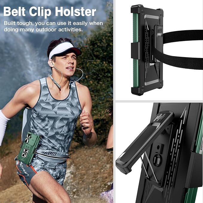 VEGO for Galaxy Z Fold 7 Case with Belt Clip Holster, 360°Ring Magnetic Kickstand & Camera Cover & Front Screen Protector & Hinge Protection Shockproof Armor Case for Samsung Z Fold 7 - Green