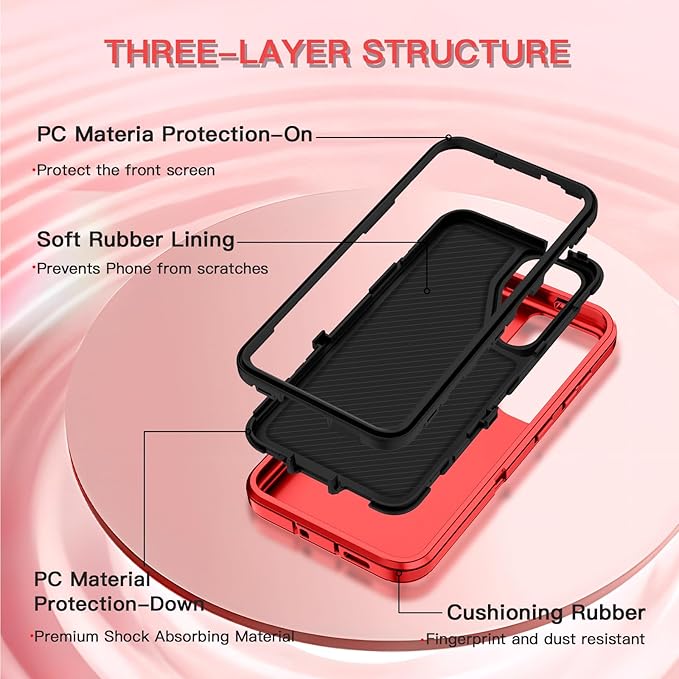 for Samsung Galaxy S24 Plus Case Heavy Duty Protective Shockproof Dropproof 3-Layer Full Body Protection [Without Screen Protector] Tough Rugged Case for Galaxy S24 Plus,Red/Black