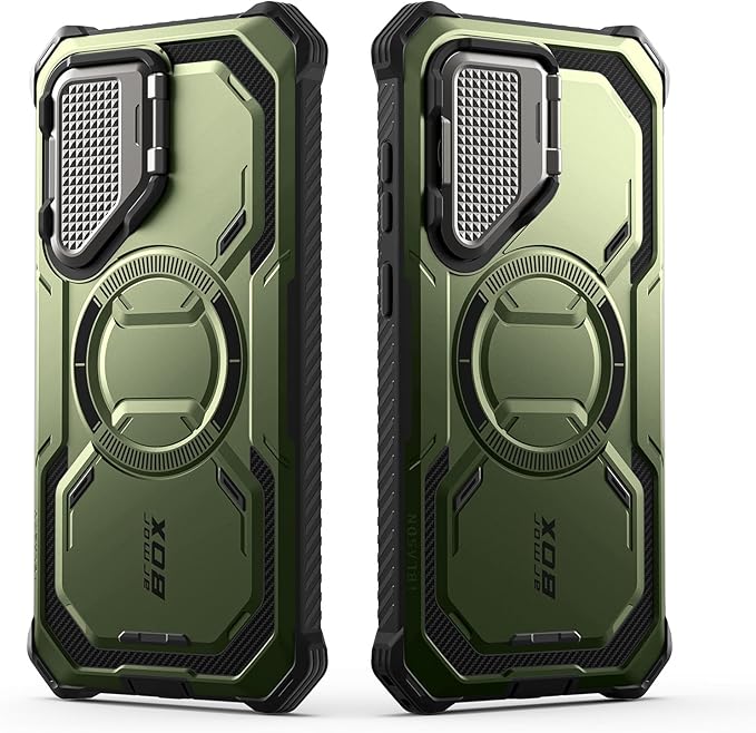 i-Blason for Samsung Galaxy S25 Case with Camera Cover Stand [MagSafe Compatible] [Built-in Screen Protector] Full-Body Military-Grade Protection Rugged Magnetic Phone Case for S25 6.2'', Green