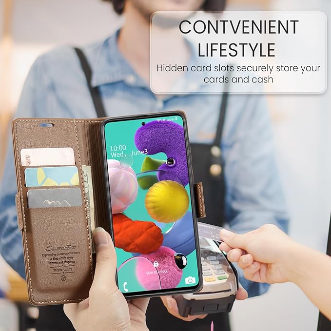 for Samsung Galaxy A51 4G Case, Premium PU Leather Wallet Case Flip Cover with [RFID Blocking][Card Holder][Stand Function] for Samsung Galaxy A51 4G (Non 5G Version), Brown