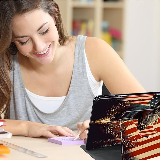 Case for Lenovo Tab M10 Plus 10.3", 360 Degree Rotating Folding Stand,with Auto Sleep/Wake Case for Lenovo Tab M10 Plus (2020 2nd Gen) TB-X606F/TB-X606X 10.3" FHD Tablet,American Flag Deer/Skull