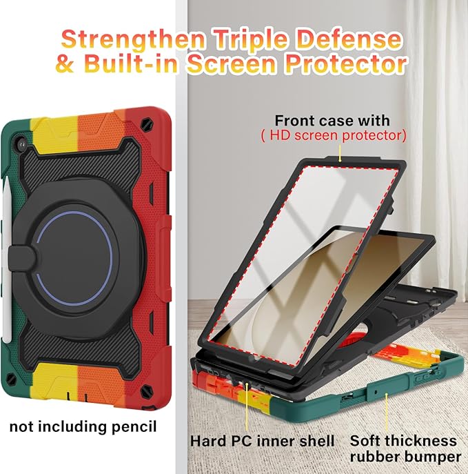 ROISKIN Case for Galaxy Tab A9 Plus 5G/ A9+ 11 Inch with HD Screen Protector & Shoulder Strap,Heavy Duty Military Case for Samsung Galaxy A9 Plus SM-X210/X216/X218 - Rotating Stand for Kids