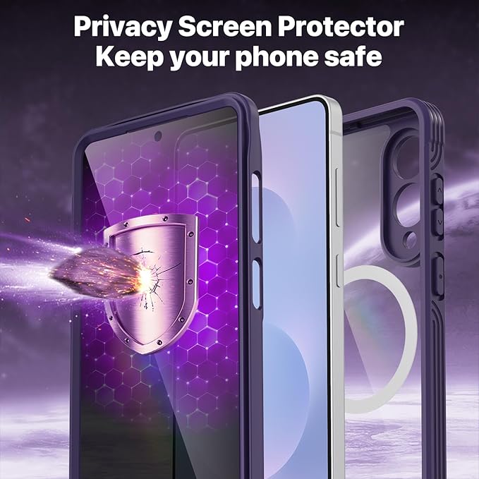 CENHUFO Magnetic for Samsung Galaxy S25 Edge Case, Full Body Phone Case with Built-in 9H Tempered Glass Privacy Screen Protector and Camera Lens Protector, Shockproof Clear Cover Bumper - Purple