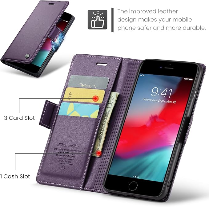 for iPhone 8 Plus & 7 Plus Case, Premium PU Leather Wallet Case Flip Cover with [RFID Blocking][Card Holder][Stand Function] Shockproof Protective for iPhone 8 Plus & 7 Plus, Purple