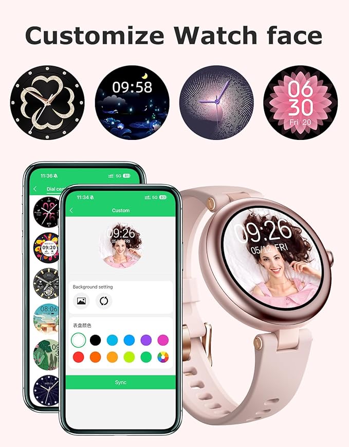 Fitness Tracker, Round Fitness Watches for Women with Bluetooth Call Heart Rate Monitor Sleep Tracker Calorie/Step Counter, Birthday Gift for Women Lady Mom Waterproof (Pink)