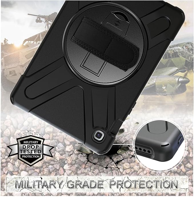 Case for Samsung Galaxy Tab A7 Lite 8.7 2021 (SM-T220/T225/T227),Portable Heavy Duty Dropproof Protective Cover Case with 360 Rotating Stand,Handle & Shoulder Strap,Stylus Pen (New Black)