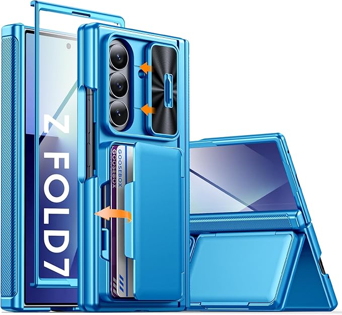 for Samsung Galaxy Z Fold 7 Case Wallet RFID [Cards Holder][Camera Cover][Kickstand] Full Body Shockproof Silicone Protective Phone Case for Galaxy Z Fold 7 Case(Lake Blue)