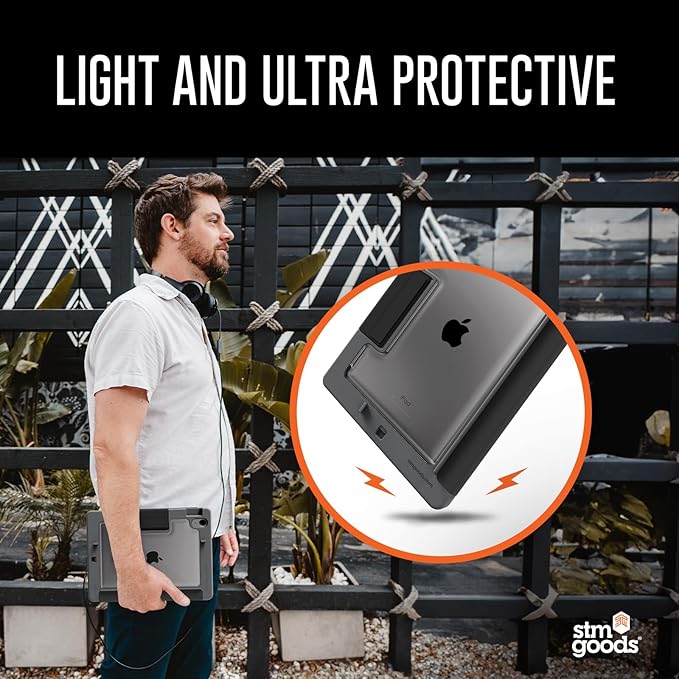 STM Goods Dux Ox for iPad (A16/10th Gen) Super Protective Case with Integrated 3.5mm Aux Jack, Translucent Back, Durable & Water-Resistant, Built-in Storage for Apple Pencil USB-C/Gen 1 - Black