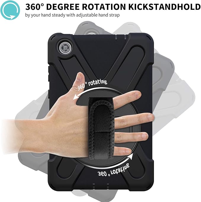 TSQQST Case for Lenovo Tab M8 3rd Gen 2021 TB-8506F TB-8506X for Kids w/Sand | Heavy Duty Rugged Case for Lenovo Tab M8 HD Tablet 2nd Gen 2019 TB-8505F TB-8505X/ Smart Tab M8 TB-8505FS w/Strap-Black