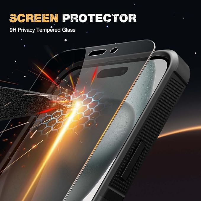 Diaclara Designed for iPhone 15 Plus Case, [with Privacy Screen Protector] [Anti Spy] [Military Grade Drop Protection] Heavy Duty Full-Body Shockproof Phone Case, Black