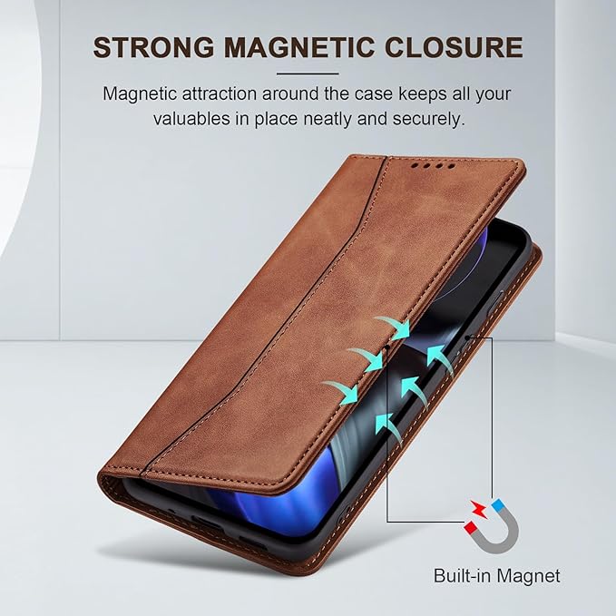 Jasonyu Flip Wallet Case for Google Pixel 9/9 Pro,Leather Magnetic Folio Cover with Card Holder,Kickstand - TPU Shockproof Durable Protective Phone Case,Brown