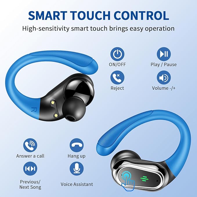 Wireless Earbuds, 2025 Bluetooth 5.4 Headphones Sport, Bluetooth Earbuds with ENC Noise Canceling Mic, 50H Stereo Wireless Headphones IP7 Waterproof with Earhooks, Dual LED Display for Workout/Running