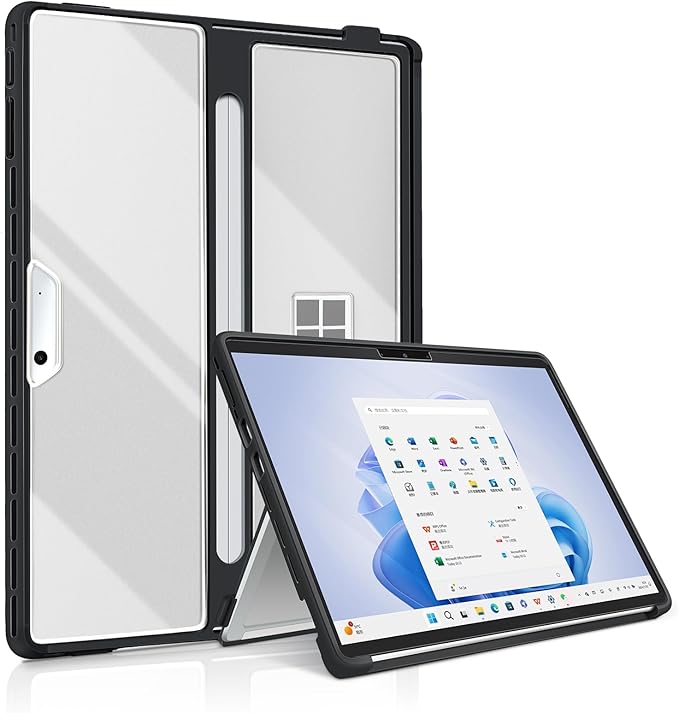 Case for Microsoft Surface Pro 11/10/9/8 13-Inch All-in-One Rugged Case - Compatible with Type Cover Keyboards, (Transparent)