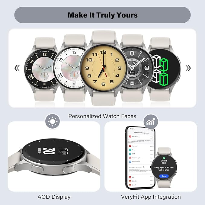 Smart Watch for Women, Built-in Alexa, GPS, HRV, VO2 Max, Blood Oxygen, Sleep & Stress Monitor, BT Calling, Compass, Altimeter, 1.32" AMOLED, Fitness & Women’s Health, Waterproof, iPhone Compatible