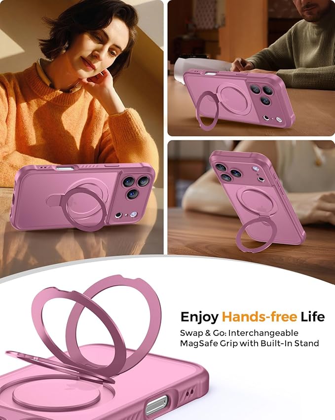 MOCCA Compatible with iPhone 17 Pro Case with Magnetic Invisible Stand [Full Camera Protection] [Compatible with Magsafe] Military Drop Shockproof Translucent Matte Phone Case Cover,Lavender Purple