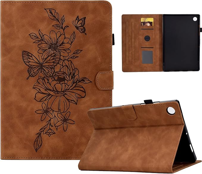 Case for Samsung Galaxy Tab A9+/A9 Plus 11 Inch 2024 2023 (SM-X210/X216/X218), PU Leather Cover Embossed Flower Multi-Angle Stand with Auto Wake/Sleep Case for Galaxy Tab 11 Inch, Brown