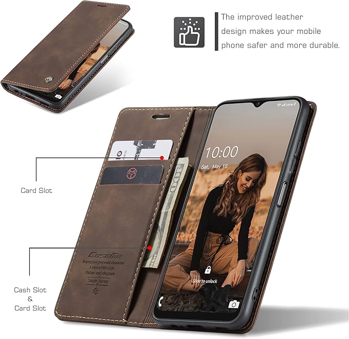 for Samsung Galaxy A22 5G Case, Flip Wallet Leather Case with Card Holder Magnetic Closure Shockproof Kickstand Protective Phone Cases Cover for Samsung A22 5G,Coffee
