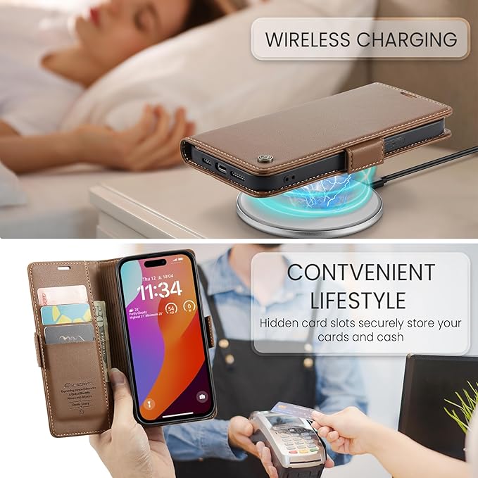 for iPhone 15 Pro Max Case, Premium PU Leather Wallet Case Flip Cover with [RFID Blocking][Card Holder][Stand Function] Shockproof Protective for iPhone 15 Pro Max 6.7", Brown