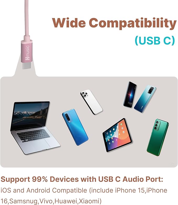 Hmusic Sleep Earbuds,USB C Wired Sleep Headphones for Side Sleepers,30dB Noise Isolate Sleep Earplugs w/Mic,2g Lightweight Soft Silicone,Flat Thin Bed Earphones for Relax,Focus,Travel,Yoga(Pink)