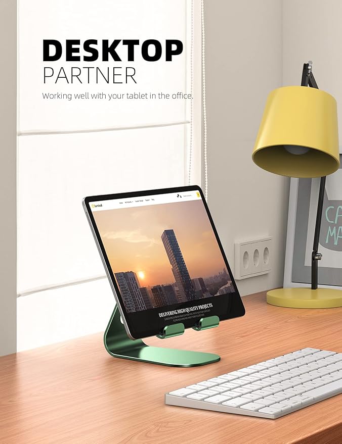 Lamicall Tablet Stand, Adjustable Tablet Holder - Desktop Stand Dock Holder Compatible with 4-13" Tablets Such as iPad Pro 11, 9.7, 10.5, 12.9 Air Mini, Kindle, Tab, iPhone Air 17 Pro Max, Green