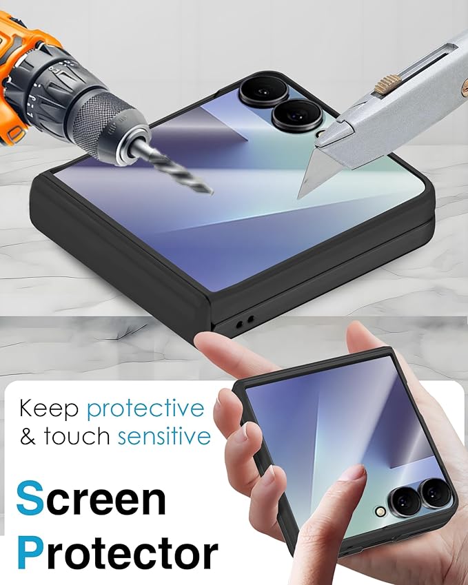 STORMTAL for Samsung Galaxy Z Flip 7 Case, Hinge Protection, Built-in Screen Protector, Wireless Charging, Shockproof, Slim Rugged Phone Protective Case for Galaxy Z Flip 7 Black