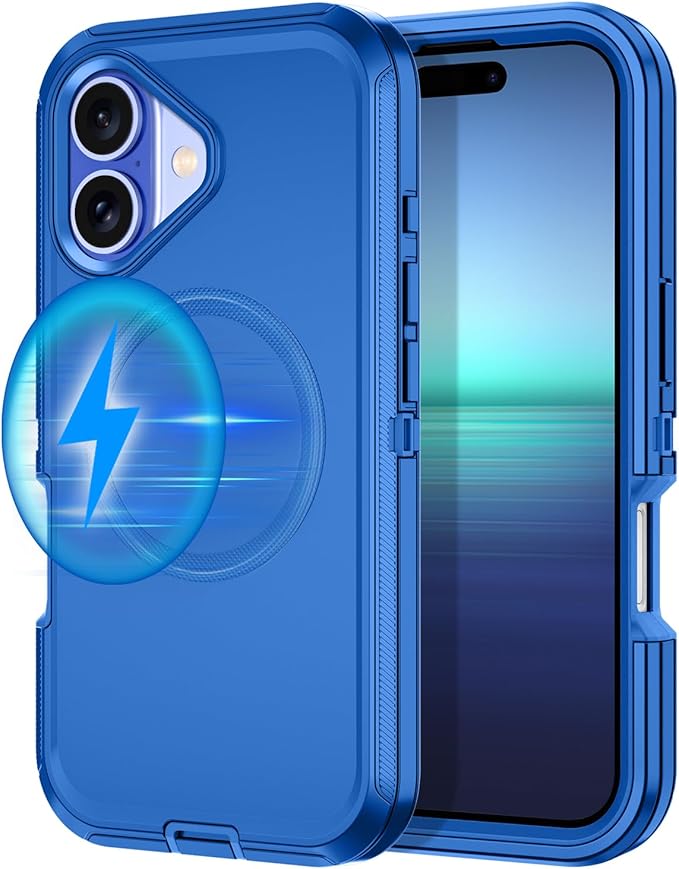 for iPhone 16 Plus Case [Compatible with MagSafe] Shockproof 3-Layer Full Body Protection [Without Screen Protector] Rugged Heavy Duty Cover Case for Apple iPhone 16 Plus 6.7",Sea Blue