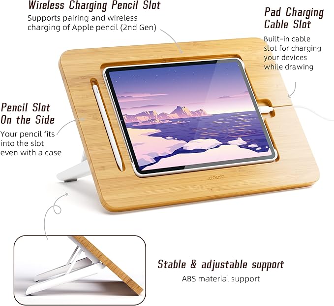 Wooden Tablet Drawing Stand - Adjustable 5 Angles for Laptop,Book Reading Stand, Compatible with 12.9/13inch iPad Pro with iPad Case Version(3rd - 7th Gen)