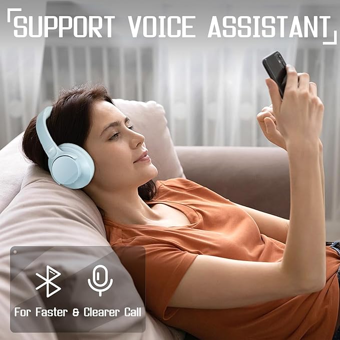 TUINYO Wireless Headphones - Noise Cancelling Over Ear Bluetooth Headphones with 60H Playtime, Deep Bass Hi-Fi Stereo Sound & Comfortable Earpads for Travel, Home and Office-Blue Gray…