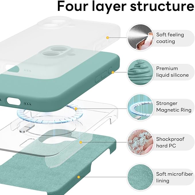Vooii Magnetic Compatible with iPhone 17 Case (Compatible with Magsafe) (Upgraded Camera Protection) Liquid Silicone Shockproof Full Body Protective Phone Cover for Women Men, Pine Green, 6.3"