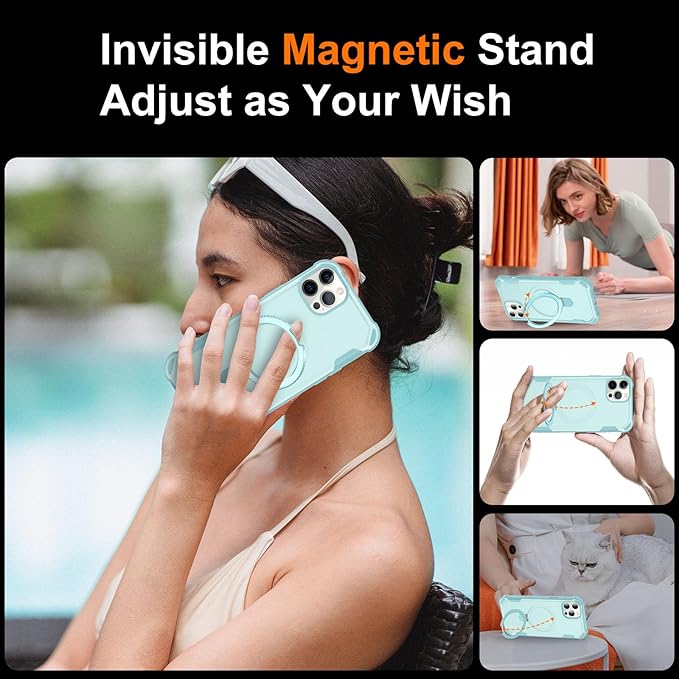 Compatible with iPhone 12 Case & iPhone 12 Pro Case with Invisible Magnetic Ring Stand [Compatible with Magnetic] [Military Drop Protection] Shockproof Hard Back Soft Edge 6.1 Inch, Blue