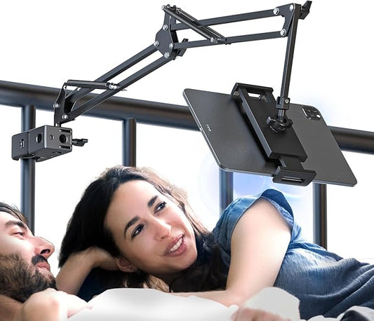 Tablet Stand, Tablet Mount Adjustable with Clamp for Round tube, Universal Flexible Tablet Holder with 360 Degree Rotation for iPad/iPhone/iPad Pro/N-Switch,or Other 4.5~13.5 Inches Devices (Black)