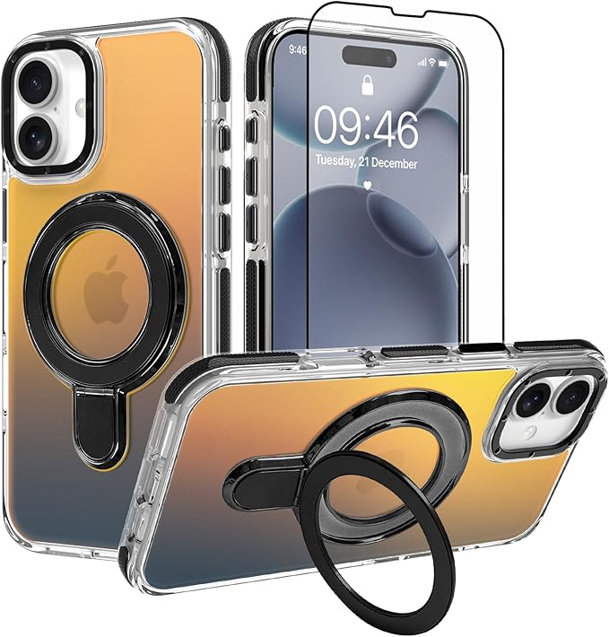 MOWIME Magnetic for iPhone 17 Case with Stand [Compatible with Magsafe] [Cute Fashion Fluorescent Design] [1 Screen Protector] Slim Translucent Matte Case for iPhone 17 6.3" 2025, Black