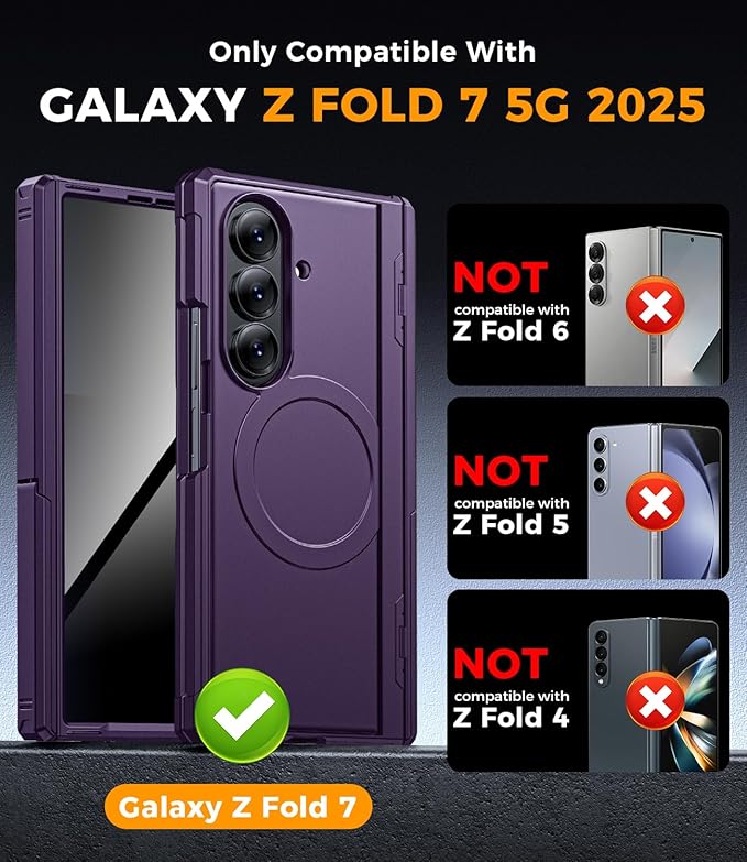 for Samsung Galaxy Z-Fold-7 Case: Magnetic Shockproof Rugged [Dual-Stand] [Hinge Protection] [Fit for Magsafe] [Anti Spy] Full-Body Silicone Women Men Cover for ZFold 7 5G 2025 (Purple)