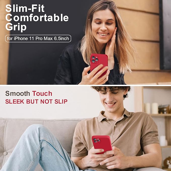 Vooii Compatible with iPhone 11 Pro Max Case, Upgraded Liquid Silicone with [Flat Edges] [Camera Protection] [Soft Anti-Scratch Microfiber Lining] Phone Case for iPhone 11 Pro Max - Red