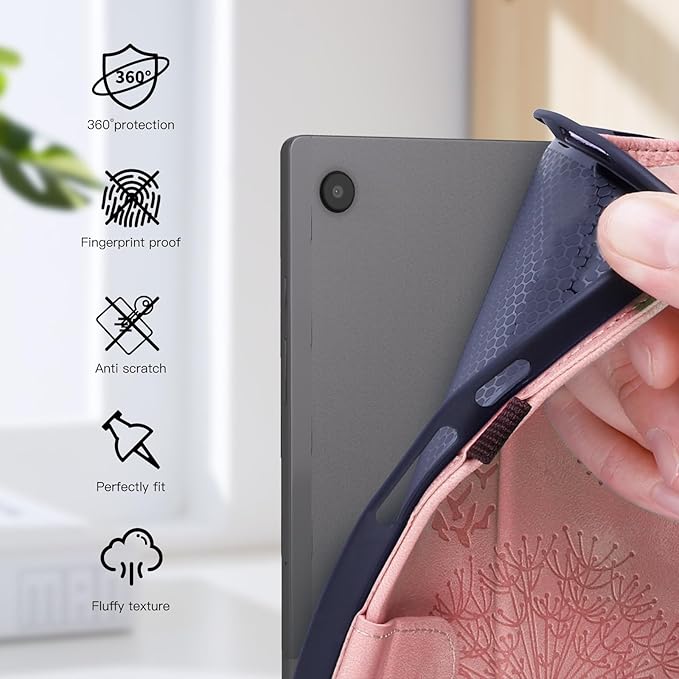 Dandelion Cover for Galaxy Tab A9 Plus Case (SM-X210/X216/X218, 11 Inch 5G), Artsy Design, Premium Faux Leather Made, Card Slots, Kickstand, Rosegold