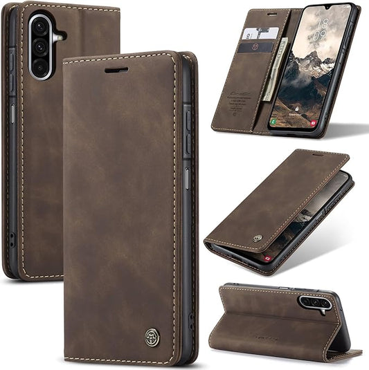 for Samsung Galaxy A26 Case, Flip Wallet Leather Case with Card Holder Magnetic Closure Shockproof Kickstand Protective Phone Cases Cover for Galaxy A26, Coffee