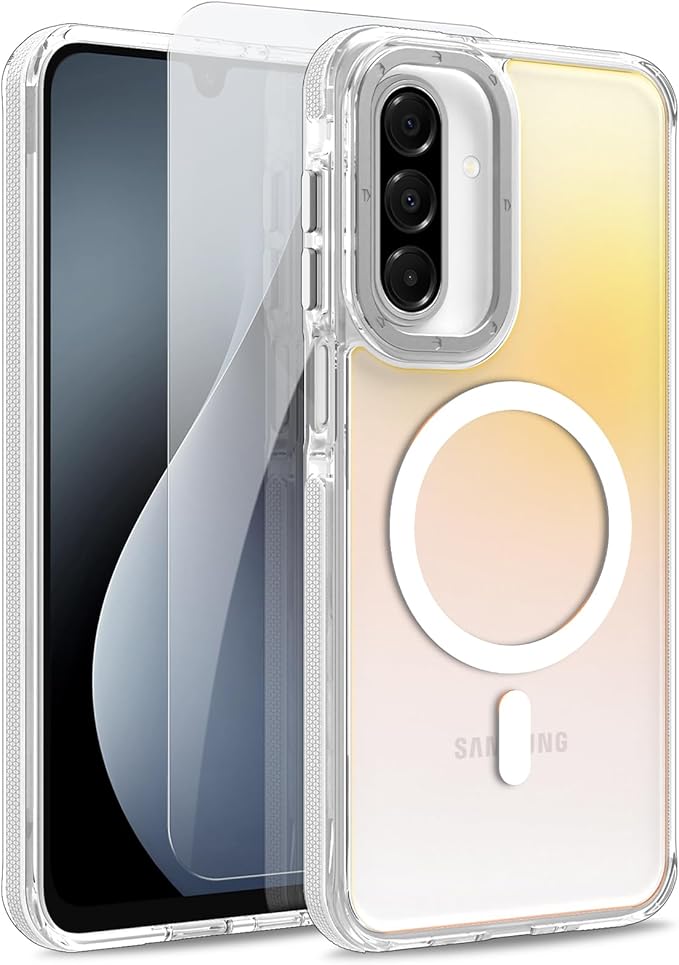 MOWIME Magnetic Case for Samsung Galaxy A17 5G [Compatible with Magsafe] [Cute Fashion Fluorescent Design] [1 Screen Protector] Slim Translucent Matte Case for Galaxy A17 5G 6.7", White