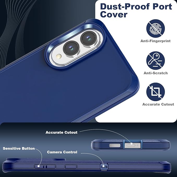 Designed for Samsung Galaxy S25 Edge Case [with Privacy Screen Protector] 3-Layer Full Body Protection Rugged Shockproof Heavy Duty Phone Case Cover, Navy Blue