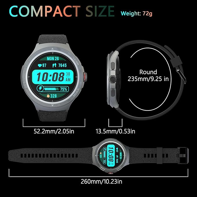Military Smart Watch with Heart Rate Monitor/Compass/Flashlight/GPS, 1.43" Smartwatch with 170+ Sport Modes,5ATM Waterproof Fitness Watch for Men & Women, Compatible iOS Android (Black)