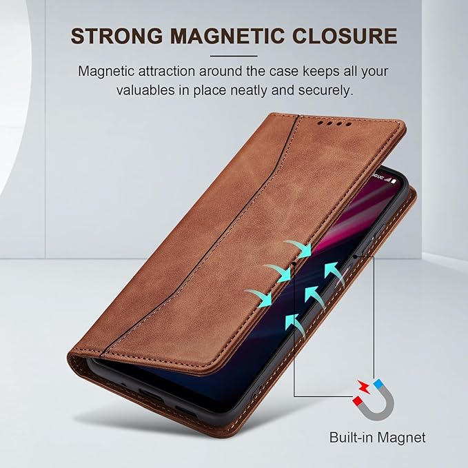 Jasonyu Flip Wallet Case for T-Mobile Revvl 6 Pro/6X Pro 5G,Leather Magnetic Folio Cover with Card Holder,Kickstand - TPU Shockproof Durable Protective Phone Case,Brown