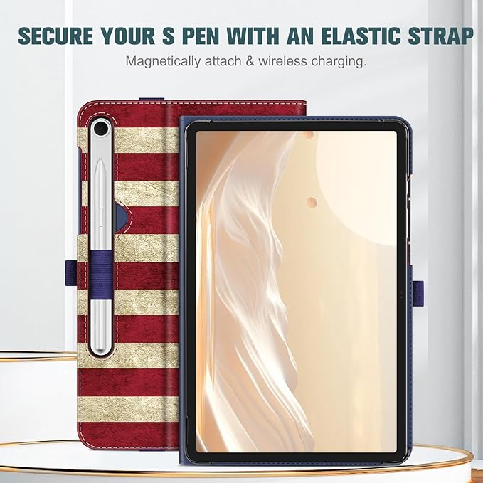 Fintie Case for Samsung Galaxy Tab S10 Lite/ S10 FE/ S9 FE 5G 10.9 Inch/Tab S9 11 Inch with S Pen Holder, Multi-Angle Viewing Protective Cover with Pocket, Auto Sleep/Wake, US Flag