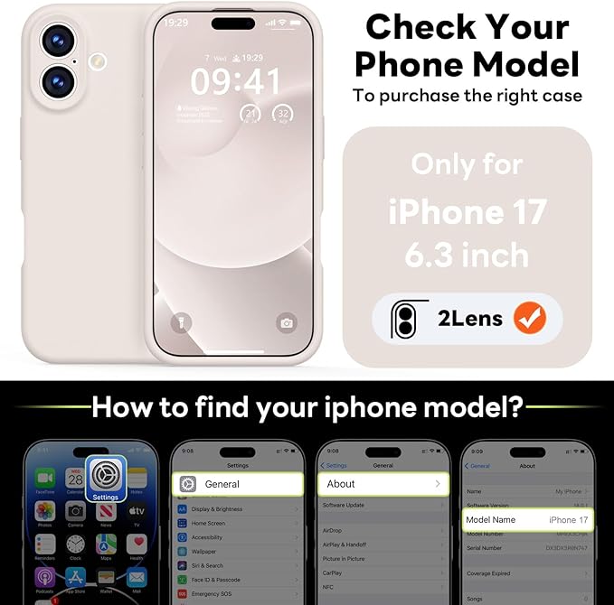 Vooii Magnetic Compatible with iPhone 17 Case (Compatible with Magsafe) (Upgraded Camera Protection) Liquid Silicone Shockproof Full Body Protective Phone Cover for Women Men, Stone, 6.3"