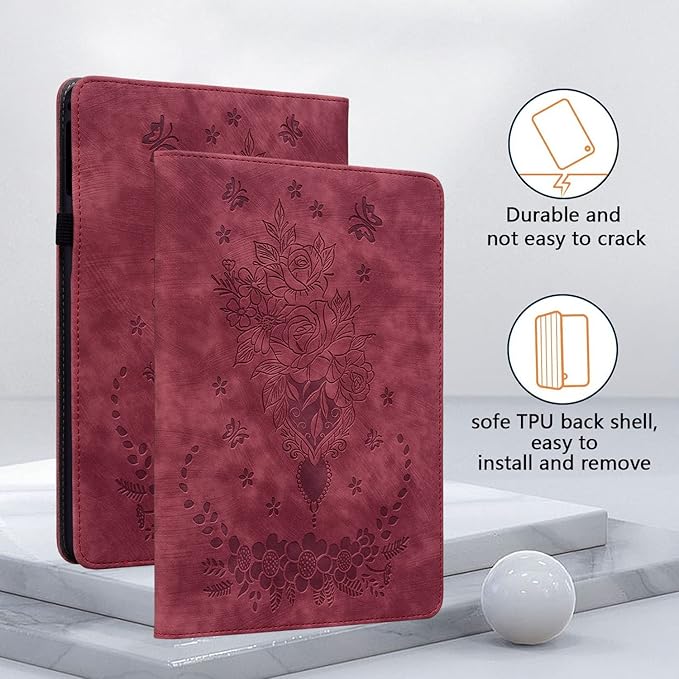Case for Samsung Galaxy Tab A8 10.5 Inch 2022 Model (SM-X200/X205/X207), Multi-Angle Flip PU Leather Protective Cover with Stylus Holder for Samsung Tab A8 Case, Red