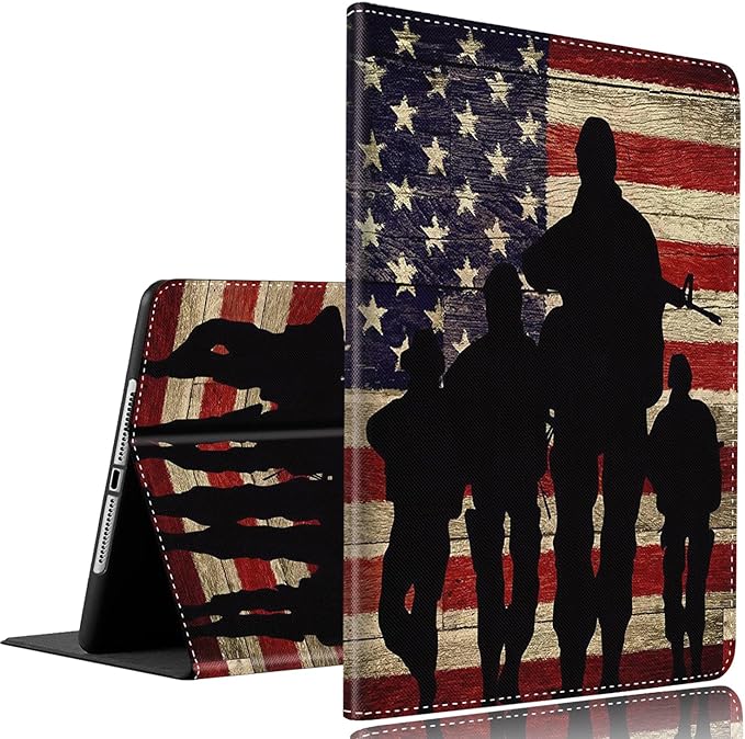 Case for Samsung Galaxy Tab A9+ 11’2023 Model (SM-X210/X216/X218)，Slim Fit Foldable Standing Cover Case with Auto Sleep/Wake，American Flag American Soldier Military