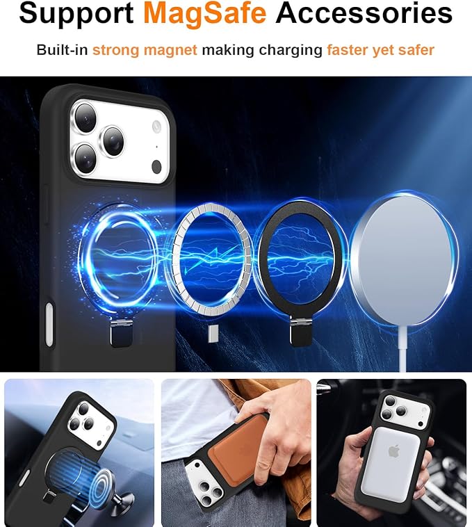 ZHK Liquid Silicone Designed for iPhone 17 Pro Max Case with Magnet Stand, [Precise Camera Lens Protection][Mil-Grade Drop Shockproof][Soft Anti-Scratch Microfiber Lining] Slim Fit Cover, Black